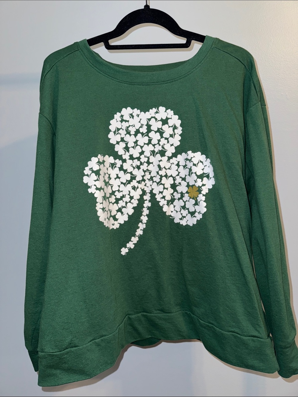 Green Sweatshirt with White Shamrock Graphic